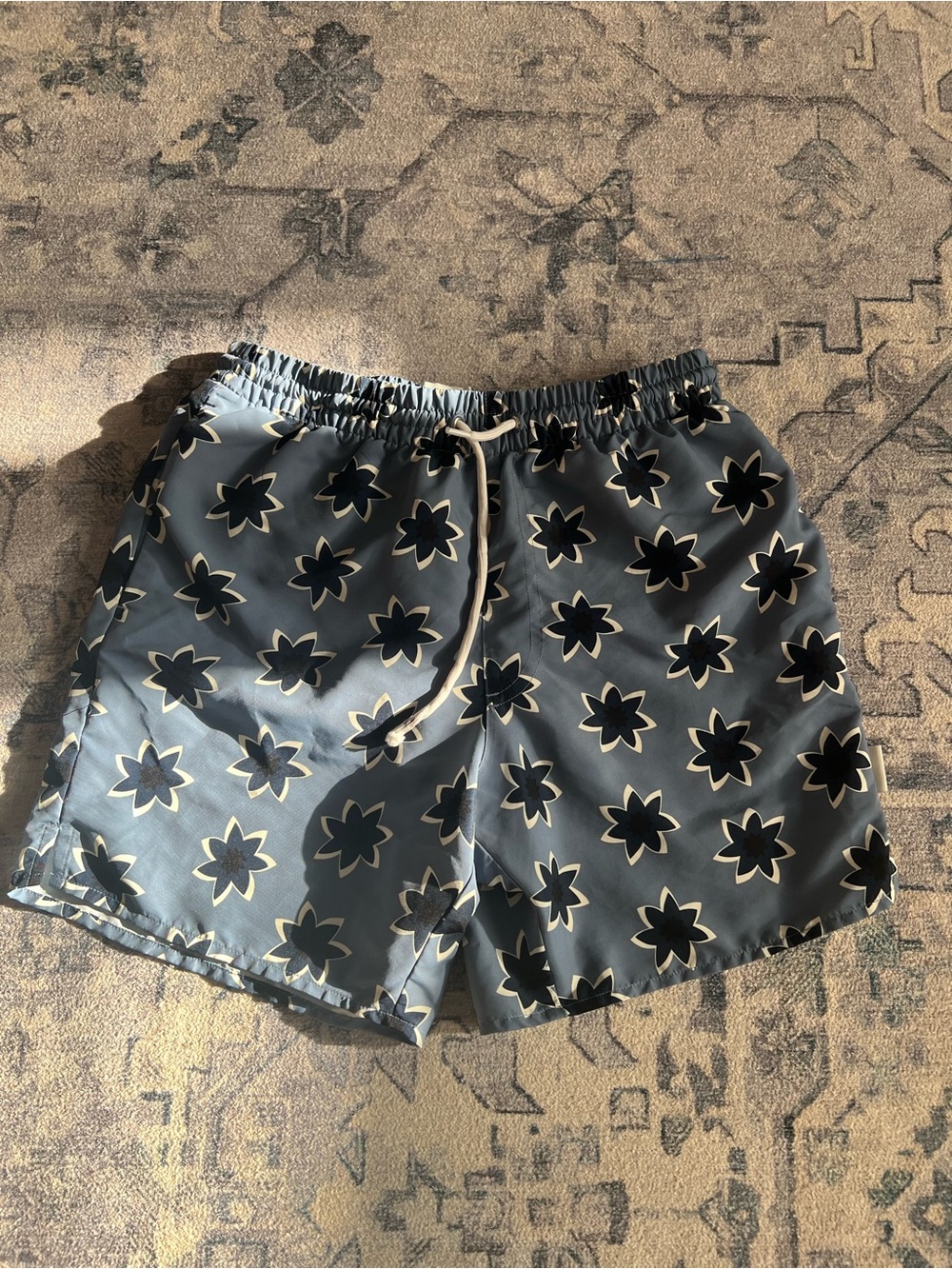 Sandro Paris Floral Print Swim Trunks Size S Blue Swim Shorts Mesh Lined - Picture 2 of 6